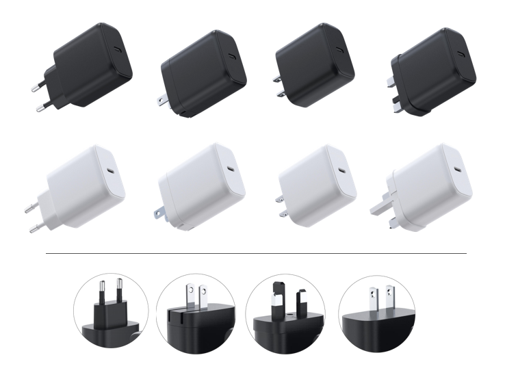 Custom 65W Black&White GaN Charger With EU,UK,US,AUS Plug WET-67-C